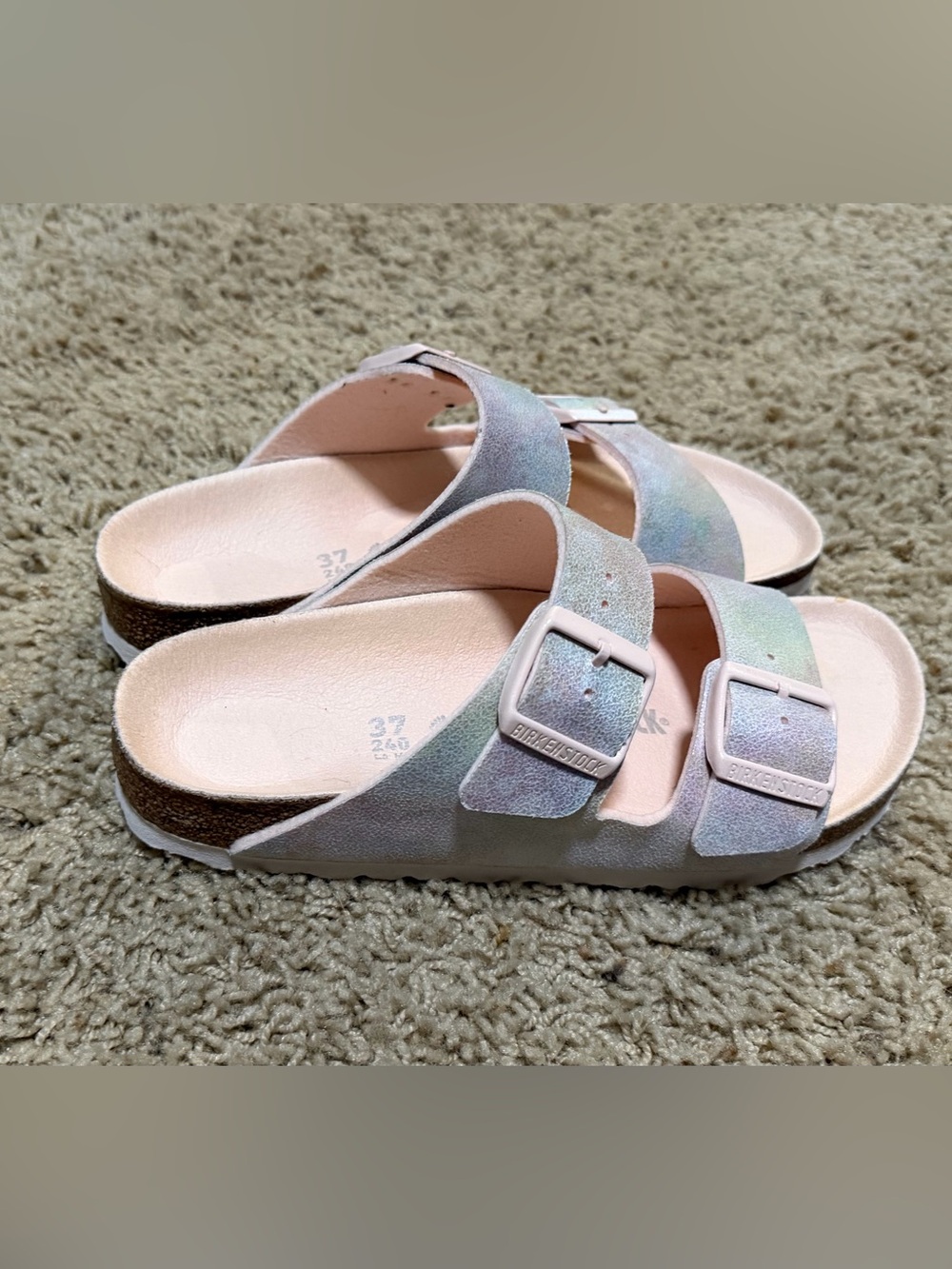 Birkenstock Women's Dual-Buckle Sandals in Pastel Pink Iridescent